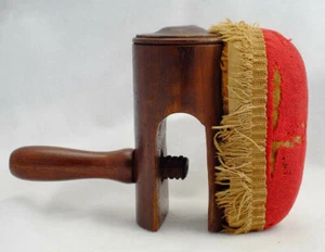 Antique Sewing Clamp Pin Cushion Wood Folk Art 19th c. Hand-carved Table Clamp - Picture 1 of 9