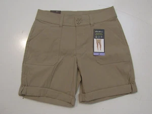 EDDIE BAUER Womens Brown Rolled Hem Bermuda Shorts Lightweight Sz 4 NWT - Picture 1 of 3