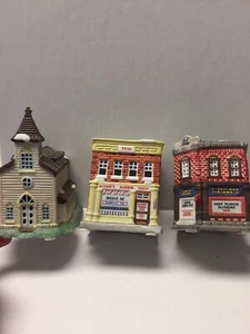 1993 American Landmarks  Christmas Village Lot of 3, Church, Barber, Drug Store - Picture 1 of 11