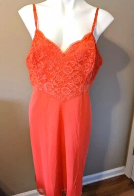 Lencería VANITY FAIR Naranja Mandarina TRICOT Todo Nylon Sin Mandar Encaje Talla 34 Pequeña Foto 1 de 4