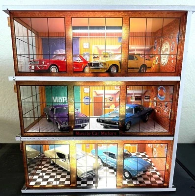 ESCALA 1/24/25, DIORAMA SALA DE EXPOSICIÓN MUSCLE CAR MOTORS, ¡VENTANAS DERECHA O IZQUIERDA! Foto 1 de 4