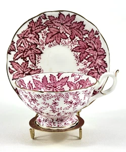 Vintage Coalport Teetasse & Untertasse, "Pink Maple Leaves" goldgebändert, einzigartiges Muster - Bild 1 von 6
