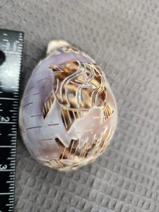Hand Carved Tiger Cowrie Shell Hawaii Souvenir With Fish , Cut - Picture 1 of 4