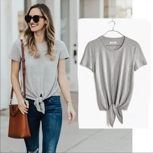 Madewell Texture & Thread Modernes Top zum Binden vorne in Heather Pelican Grey Medium - Bild 1 von 6