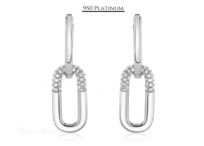 950 Платиновый бриллиант прямоугольный капли серьги прямоугольник идеальный подарок для любви! - Изображение 1 из 4