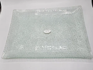 Vintage Ice Glass Retangular Serving Tray Light  Green Crackled Ice Texture - Picture 1 of 4