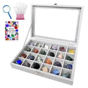 Vitrina Colección Rock, Caja de Almacenamiento de Cristal con 24 Rejillas y Conocimiento de Gemas... - Imagen 1 de 6