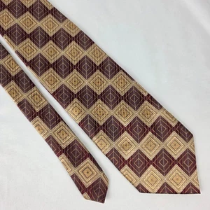Vtg Giorgio Bissoni Silk Tie Geometric Diamond Pattern Burgundy Gold Wide & Long - Picture 1 of 6