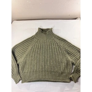 H&M Womens Chunky Knit Mock Neck Sweater Olive Green Size L Relaxed Fit - Picture 1 of 7