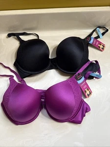 NWT Maidenform Love the Lift Natural Boost Demi T-Shirt Bra 36C Black & Purple - Picture 1 of 3