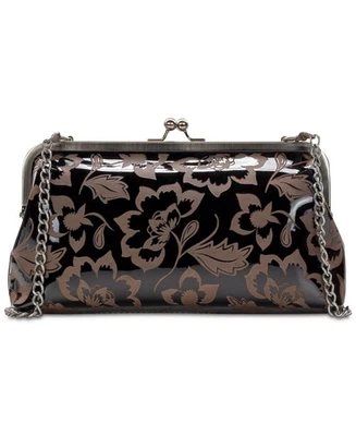 New Patricia Nash Handbag Patent Etched Floral Potenaz Clutch Black - Image 1 of 4