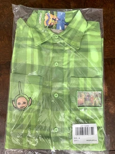 Cakeworthy x TELETUBBIES Flanell GRÜN DIPSY Medium kariertes geknöpftes Hemd neu mit Etikett - Bild 1 von 4