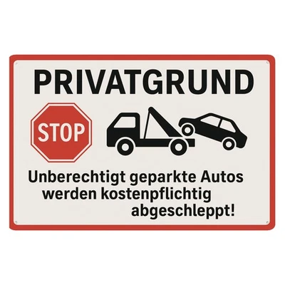 Privatgrund Abschleppen Blechschild | 20x30cm | Dekoschild Schild Metallschild - Bild 1 von 4