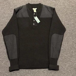 NWT LL Bean Sweater Mens Med. Merino Wool Commando Henley Pullover Elbow Patch - Picture 1 of 10