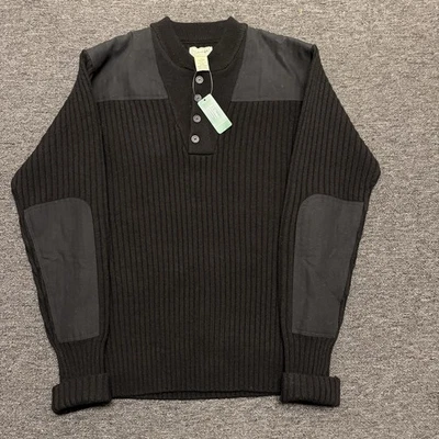 NWT LL Bean Sweater Mens Med. Merino Wool Commando Henley Pullover Elbow Patch - Image 1 of 4
