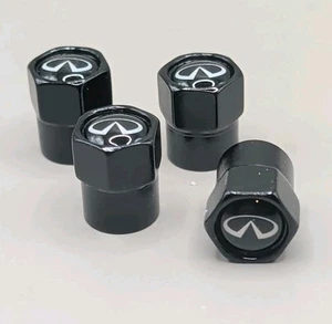 4x Black Tire Air Valve Stem Cap Fits Most Infiniti Cars, Wagons & SUVs - Picture 1 of 3