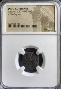 Moneda de cobre cuadrada escasa genuina 57BC-35BC griega indo escita Azilises NGC - Imagen 1 de 10