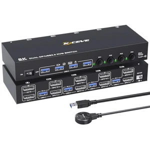 DP KVM Switch 4 Computer 2 Monitore, 4K@60Hz, USB 3.0, Dual Display, Fernbedienung - Bild 1 von 9
