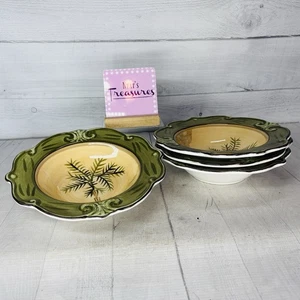 Sauvignon WEST INDIES Green Rim Palm Tree Scalloped Large Rim Soup Bowls Set 4 - Picture 1 of 21