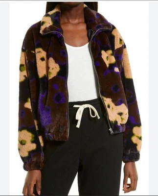 Chaqueta borrosa para mujer Nordstrom BP crop imitación piel floral talla pequeña Y2K acogedora Foto 1 de 4