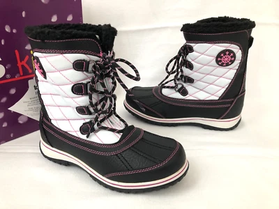 NEW TOTES Snow BOOTS Haddie~Girls Youth 5 M~Thermolite Insulated~Black/Wte/Pink - Image 1 of 4