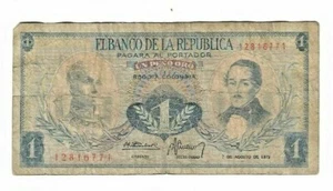 BILLETE COLOMBIA 1 PESO DE ORO AÑO 1973 - Imagen 1 de 4