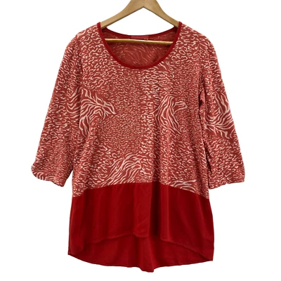 Fresh Produce Blouse Top Womens Medium Orange White Animal Print Cotton - Image 1 of 4