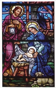 Spanish CHRISTMAS NAVIDAD Card, Baby Jesus Stained Glass by Gallant Greetings +✉ - Picture 1 of 5
