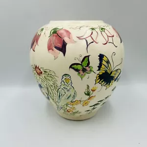 Vaso ceramica vintage firmato chinoiserie americana farfalla uccellini fiori 1982 - Foto 1 di 14