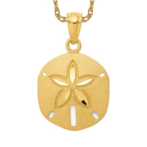 14K Solid Yellow Gold Sand Dollar Starfish Necklace - Picture 1 of 5