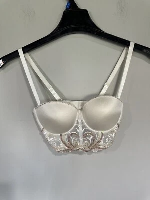 BEBE Top Talla Pequeña Corsé Top Corto Nuevo Con Etiquetas Blanco Lentejuelas Bustier Foto 1 de 4
