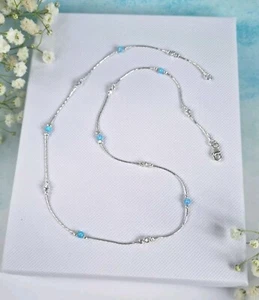 Collar de ópalo de cadena de plata esterlina 925 azul cielo boda octubre piedra de nacimiento  - Imagen 1 de 7