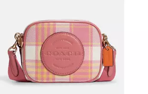 ❤️NEU MIT ETIKETT Coach C8681 karierte Dempsey Kameratasche Umhängetasche Mini Handtasche Taffy Multi - Bild 1 von 5