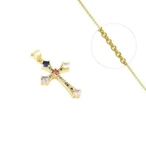 Collier chaîne et pendentif croix zirconiums couleurs sertis - Imagen 1 de 1