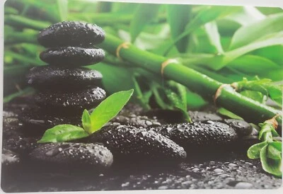 Set of 4 Vinyl Foam Placemats(12"x18") GREEN LEAVES,BAMBOO TREES & WET STONES,HS - Image 1 of 4