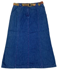 Vintage White Stag Women's 8 Average Denim Blue Jean Midi Skirt Pockets Belted - Picture 1 of 6