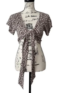 Volcom Womens Cropped Top Retrospectacle Printed Tie-Front Size S - Picture 1 of 8