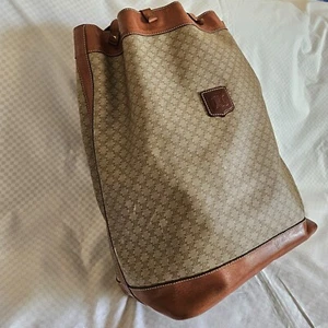 Unisex Celine Drawstring Brown PVC Leather Large Shoulder Bag (EXCELLENT) - Picture 1 of 18