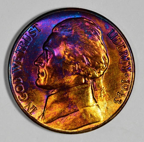 1943 S 5C Jefferson Nickel Questionable Vivid Toning Cover