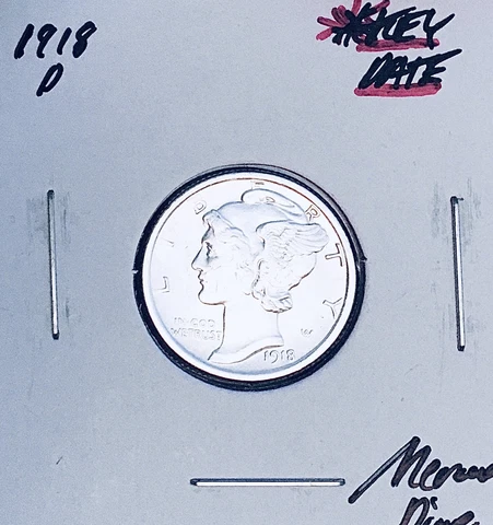 1918-D Denver Mint Mercury Dime, KEY Date! RARE This Nice! Cover