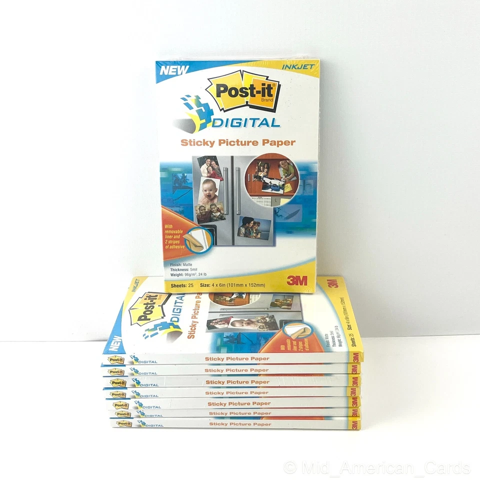 8 Packs of Post-it 3M Digital Sticky Picture Paper 100 Sheets 4"x6" Inkjet Matte - Image 1 of 4