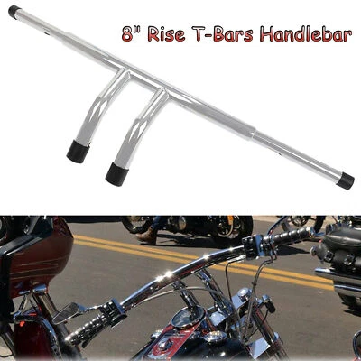 Chrome 8" Rise Drag Fat T-Bar 1-1/4" Handlebar For Harley Dyna Wide Glide Custom Foto 1 de 4