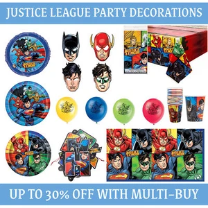 Superhero Party Plates Cups Napkins Tablecloth Justice League Party Decorations - Picture 1 of 13