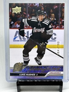 Luke Hughes 2023-24 Upper Deck - EXCLUSIVES GOLD #'d 84/100-  Young Guns SP RC