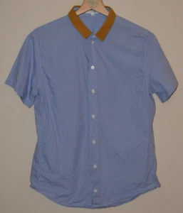 Mens Blue Carven Tan Collar Short Sleeve Shirt Size 3 UK Small - Picture 1 of 4