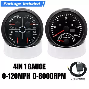 2 Gauge Set 85mm GPS Speedometer 0-120MPH W/tachometer 8K & 85mm 4 in 1 Gauge - Foto 1 di 15
