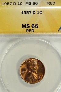 1957-D Lincoln Cent : ANACS MS66RD - Picture 1 of 4