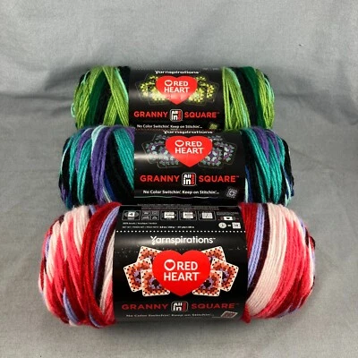 Red Heart Granny Square Yarn Teal + Hot Stuff + Verdant Vine Acrylic 417yd x 3 - Image 1 of 4