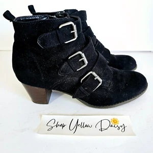 Mossimo Womens Faux Suede Buckle Side Zipper Block Heel Ankle Boots Sz10 Sh449.2 - Picture 1 of 7