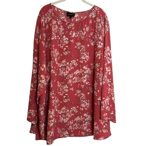 Lane Bryant Outlet Womens Tunic Blouse Size 26 Coral Floral Pucker Fabric - Picture 1 of 7